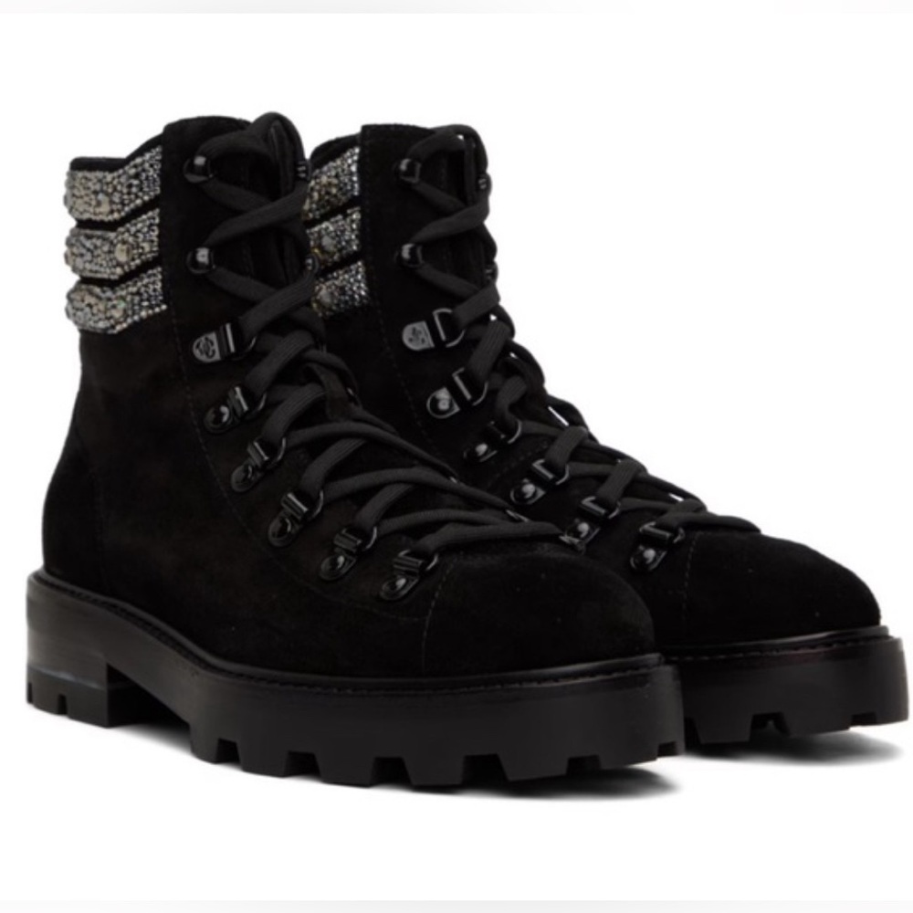 NWT Jimmy Choo Eshe Crystal Embellished Suede Ankle Boots in Black